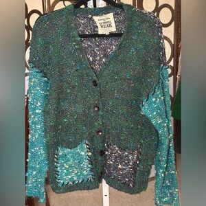 Vintage St. Tropez Wear Chunky Knit Cardigan Patchwork Pockets L